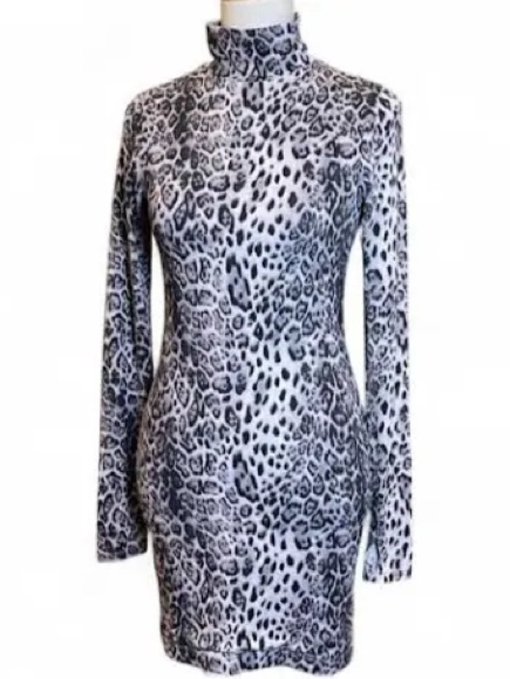 Forever 21 Black & White Leopard Print Turtleneck Bodycon Dress
